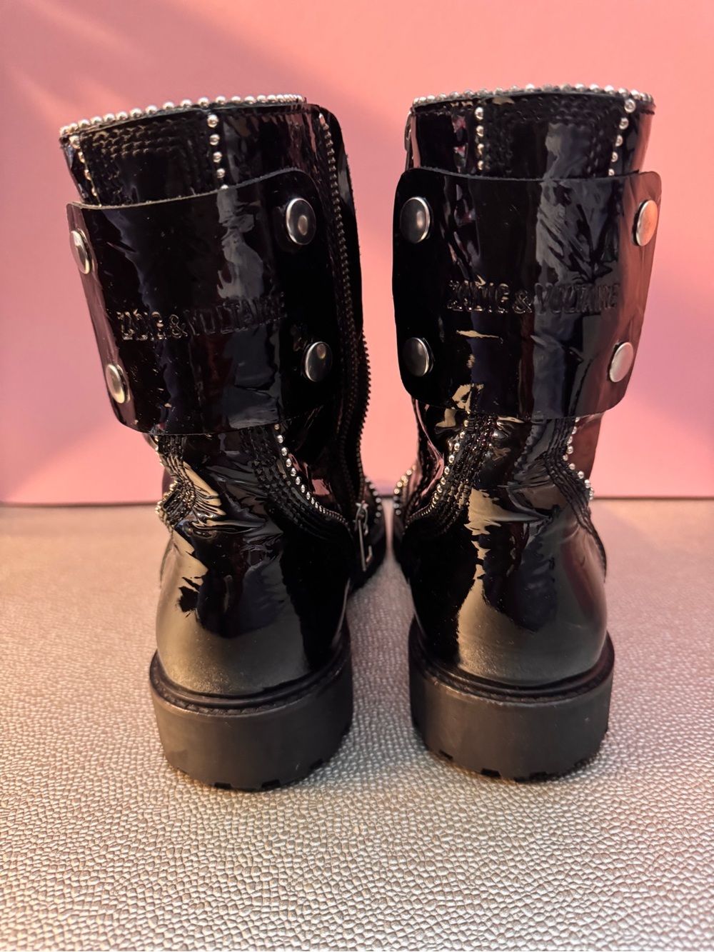 Zadig & Voltaire women's black leather Joe Wrinkle Studs Ankle Boots - Picture 10 of 16